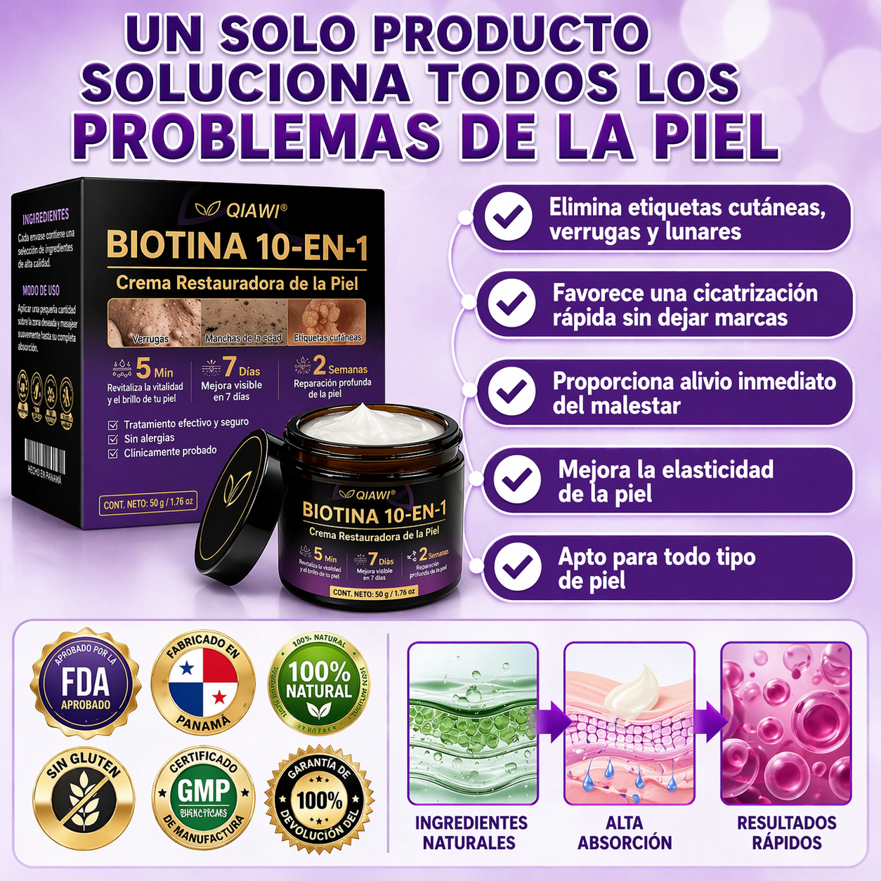 QIAWI® Biotina 10 en 1 Crema Restauradora de la Piel ✨ Resultados visibles en solo 7 días