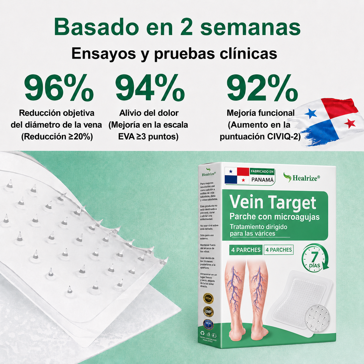 ✨ Healrize® VeinTarget – parche avanzado con microagujas para várices 🔥 96 % de eficacia clínicamente comprobada ✨ Resultados visibles en solo 7–14 días 🌿 Efecto de apoyo suave para piernas más ligeras y relajadas